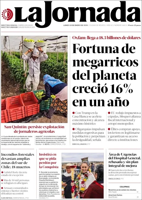Portada de La Jornada del lunes, 19 de enero de 2026