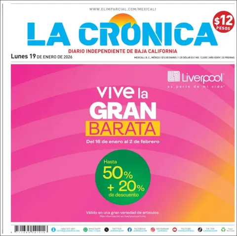 Portada de La Cronica del lunes, 19 de enero de 2026