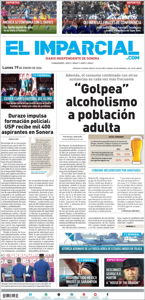 Portada de El Imparcial del lunes, 19 de enero de 2026