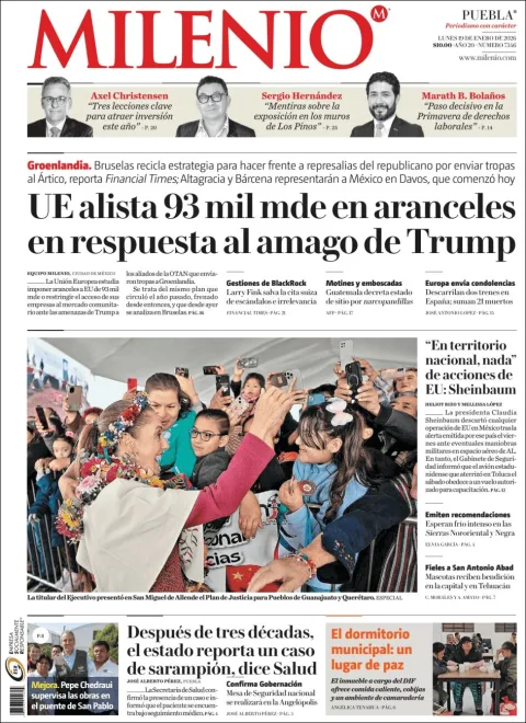 Portada de Milenio Puebla del lunes, 19 de enero de 2026