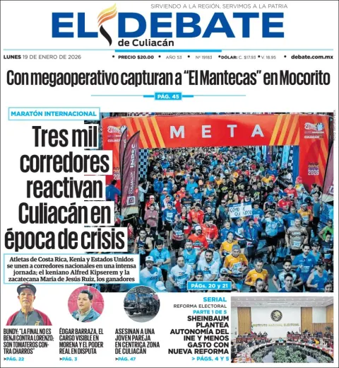 Portada de El Debate de Culiacan del lunes, 19 de enero de 2026