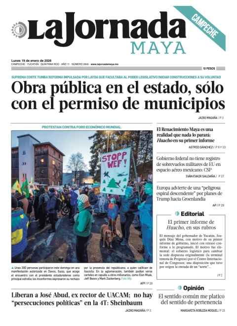 Portada de La Jornada Maya Campeche del lunes, 19 de enero de 2026