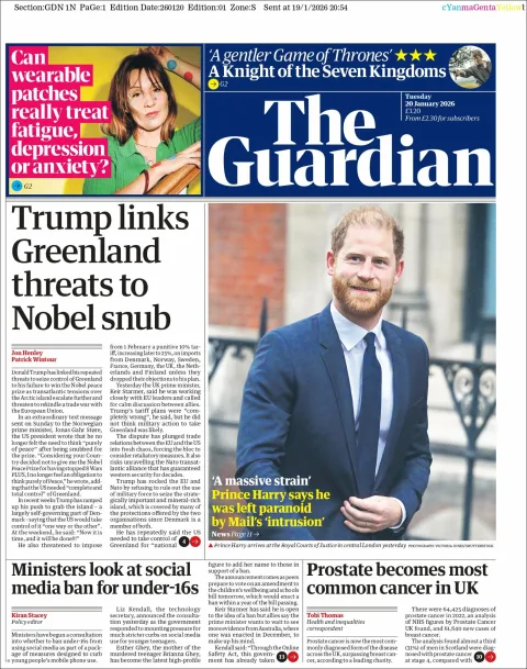Portada de The Guardian (reino Unido)