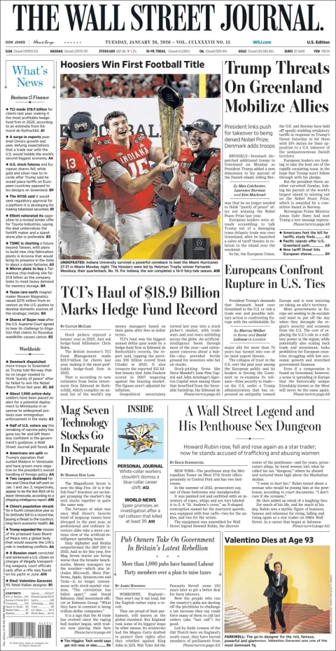 Portada de The Wall Street Journal