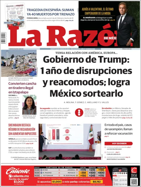 Portada de La Razon del martes, 20 de enero de 2026