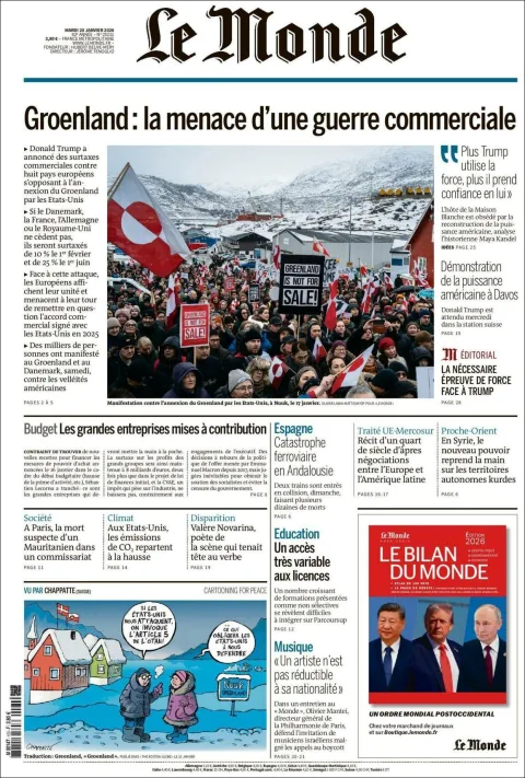 Portada de Le Monde del martes, 20 de enero de 2026