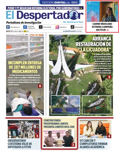 Portada de El Despertador de Quintana Roo del martes, 20 de enero de 2026