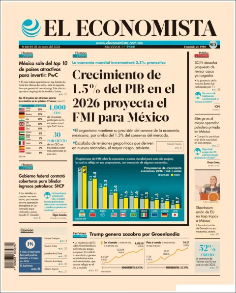 Portada de El Economista del martes, 20 de enero de 2026