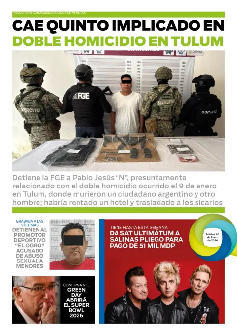 Portada de El Quintana Roo (contraportada) del 2026-01-20