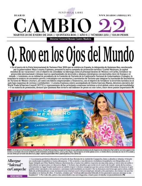 Portada de Diario Cambio 22 (portada) del martes, 20 de enero de 2026