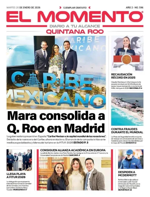 Portada de El Momento Quintana Roo del martes, 20 de enero de 2026