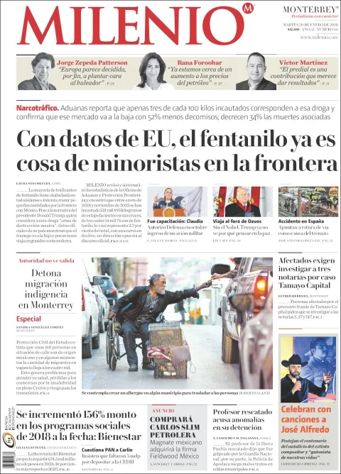 Portada de Milenio del martes, 20 de enero de 2026