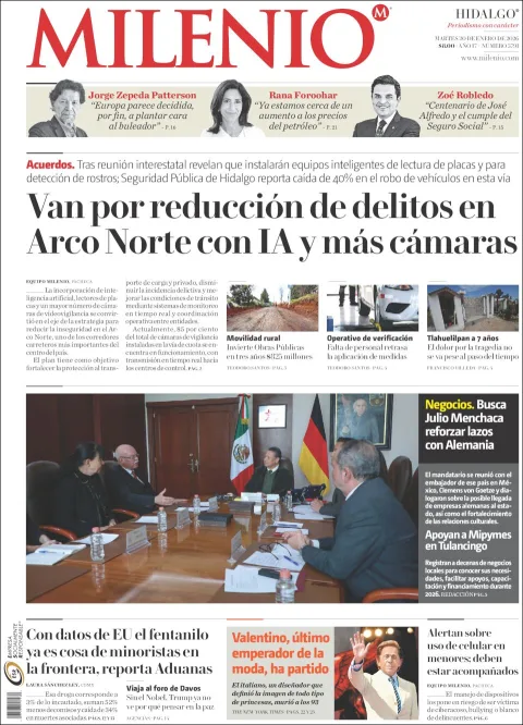 Portada de Milenio Hidalgo del martes, 20 de enero de 2026