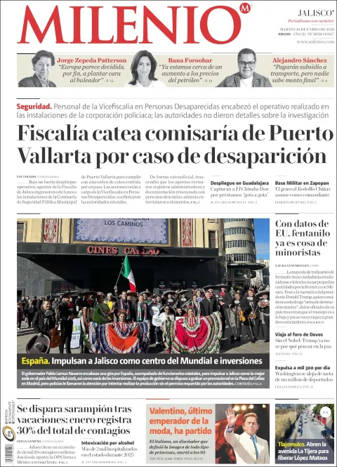 Portada de Milenio Jalisco del martes, 20 de enero de 2026