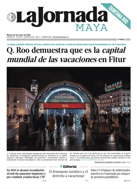 Portada de La Jornada Maya Quintana Roo del martes, 20 de enero de 2026