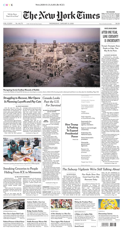 Portada de The New York Times (new York) del miércoles, 21 de enero de 2026
