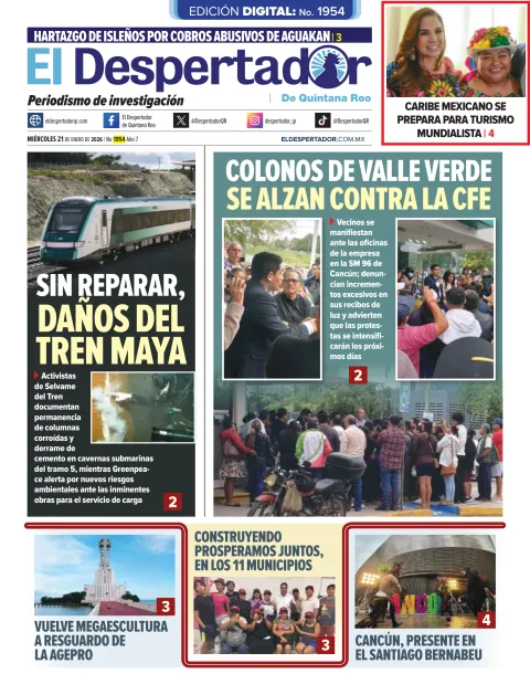 Portada de El Despertador de Quintana Roo del miércoles, 21 de enero de 2026