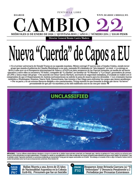 Portada de Diario Cambio 22 (portada) del miércoles, 21 de enero de 2026