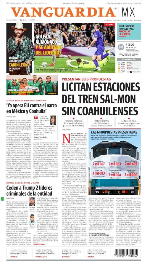 Portada de Vanguardia del miércoles, 21 de enero de 2026