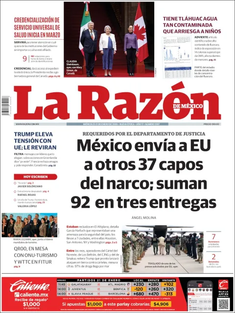 Portada de La Razon del miércoles, 21 de enero de 2026