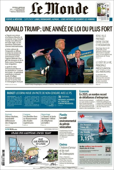 Portada de Le Monde del miércoles, 21 de enero de 2026