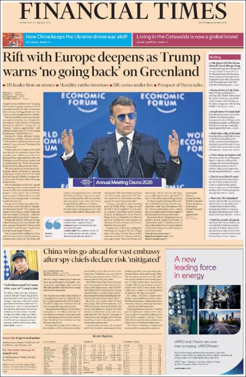 Portada de Financial Times del miércoles, 21 de enero de 2026