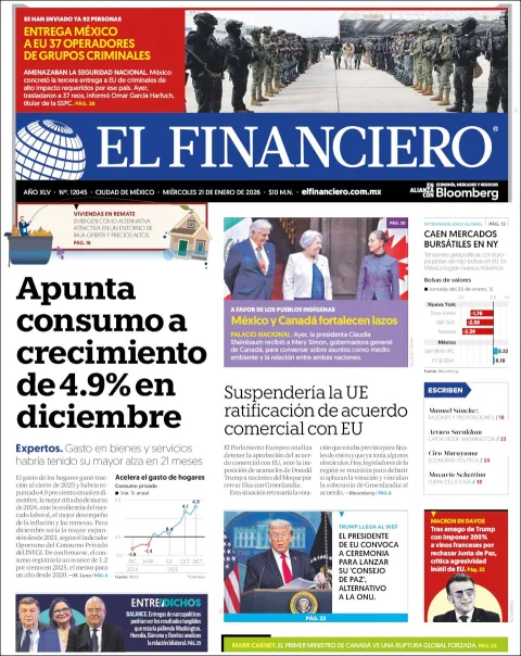 Portada de El Financiero del miércoles, 21 de enero de 2026