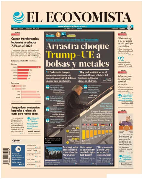 Portada de El Economista del miércoles, 21 de enero de 2026