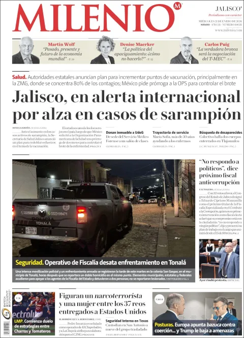 Portada de Milenio Jalisco del miércoles, 21 de enero de 2026