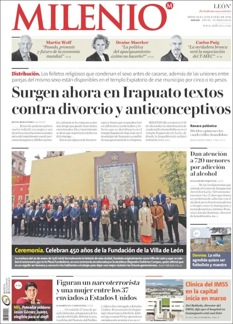 Portada de Milenio Leon del miércoles, 21 de enero de 2026