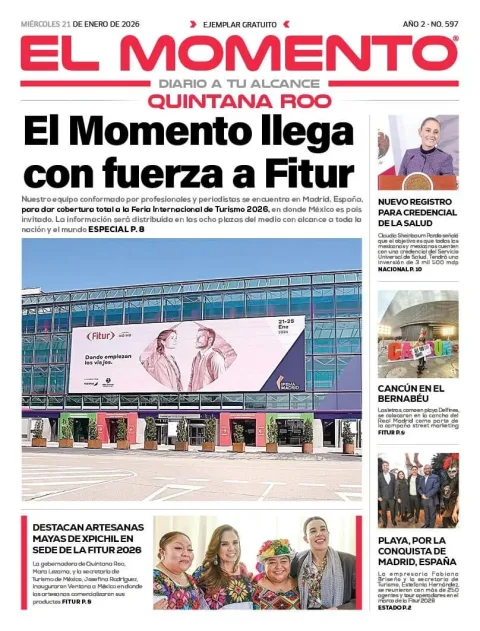 Portada de El Momento Quintana Roo del miércoles, 21 de enero de 2026
