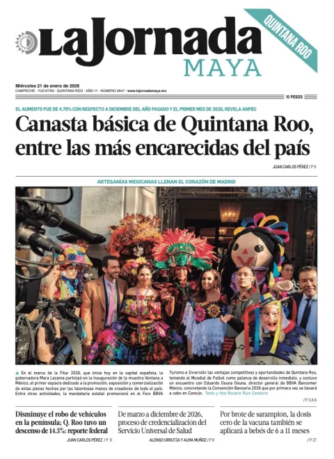 Portada de La Jornada Maya Quintana Roo del miércoles, 21 de enero de 2026