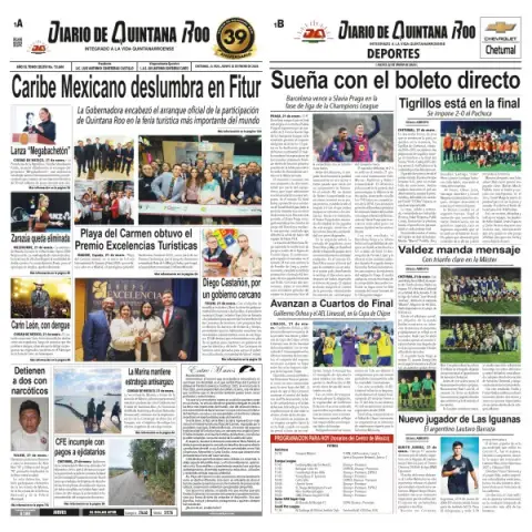 Portada de Diario de Quintana Roo (portada) del jueves, 22 de enero de 2026