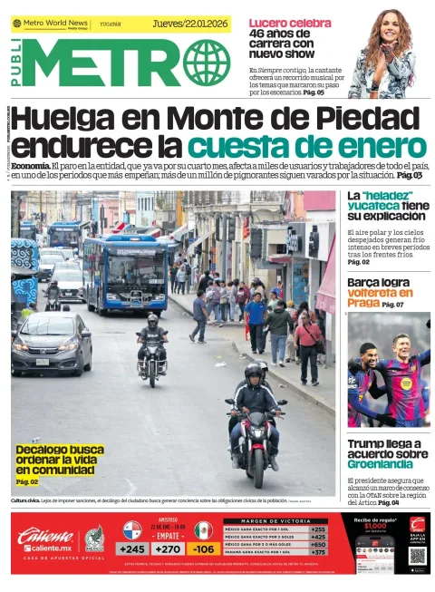 Portada de Publimetro Merida del jueves, 22 de enero de 2026