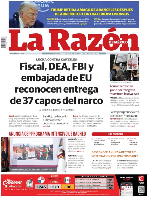 Portada de La Razon del jueves, 22 de enero de 2026