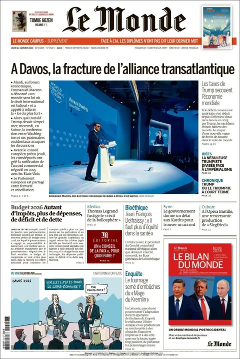 Portada de Le Monde del jueves, 22 de enero de 2026