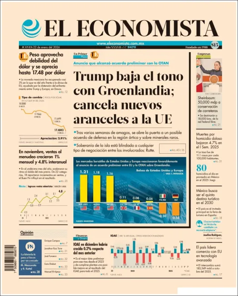 Portada de El Economista del jueves, 22 de enero de 2026