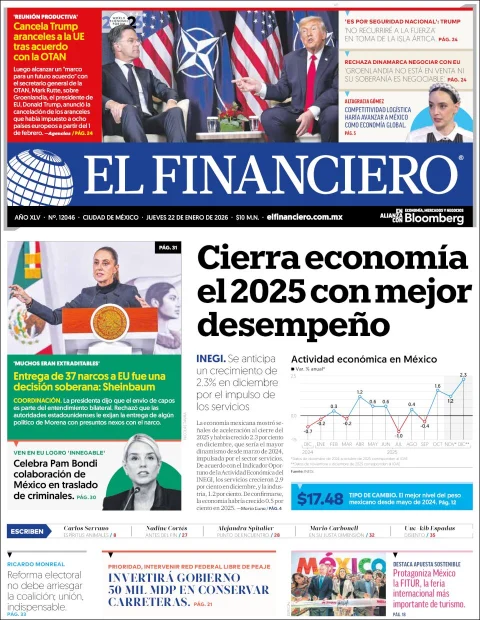 Portada de El Financiero del jueves, 22 de enero de 2026