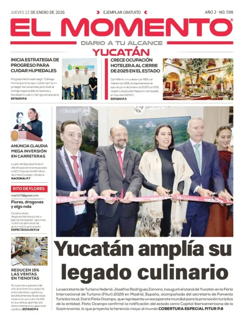 Portada de El Momento Yucatan del jueves, 22 de enero de 2026