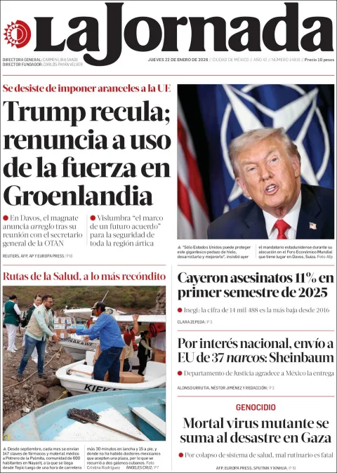 Portada de La Jornada del jueves, 22 de enero de 2026