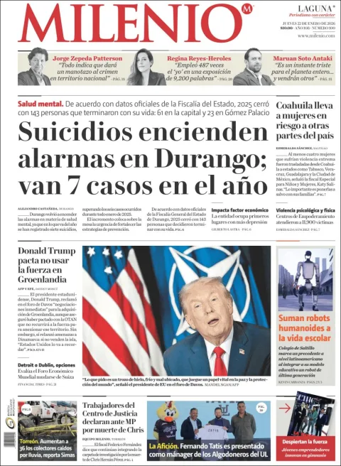 Portada de Milenio Laguna del jueves, 22 de enero de 2026