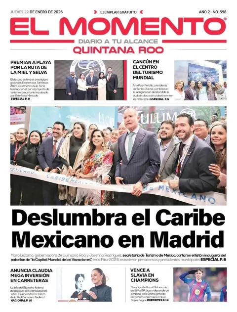 Portada de El Momento Quintana Roo del jueves, 22 de enero de 2026