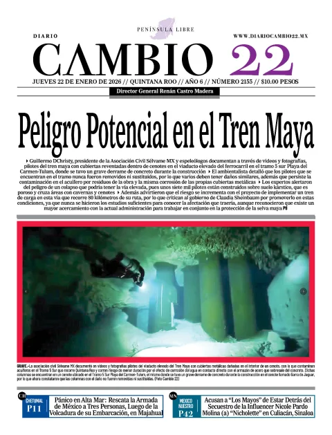 Portada de Diario Cambio 22 (contraportada) del jueves, 22 de enero de 2026