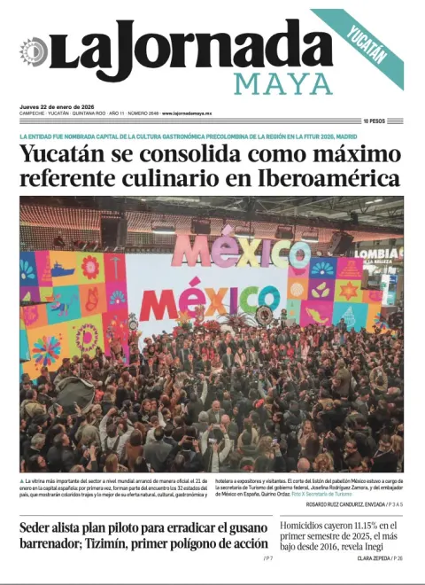 Portada de La Jornada Maya Yucatán del jueves, 22 de enero de 2026