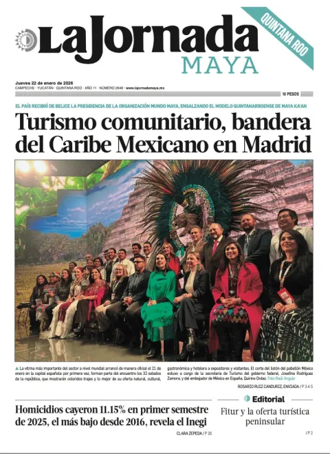 Portada de La Jornada Maya Quintana Roo del jueves, 22 de enero de 2026