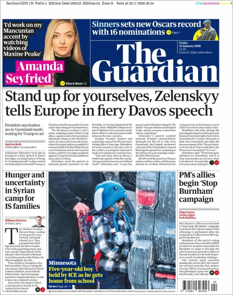 Portada de The Guardian (reino Unido)