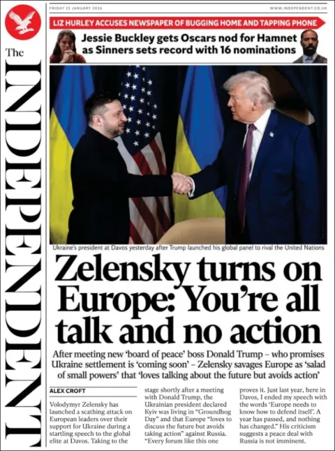 Portada de The Independent del viernes, 23 de enero de 2026