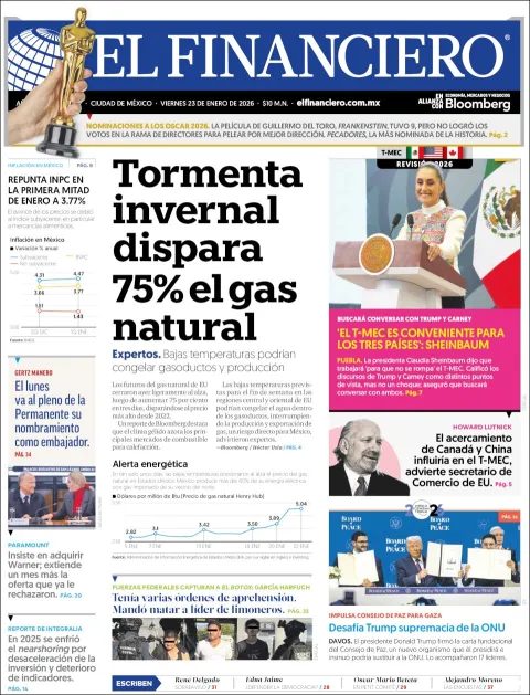 Portada de El Financiero del viernes, 23 de enero de 2026