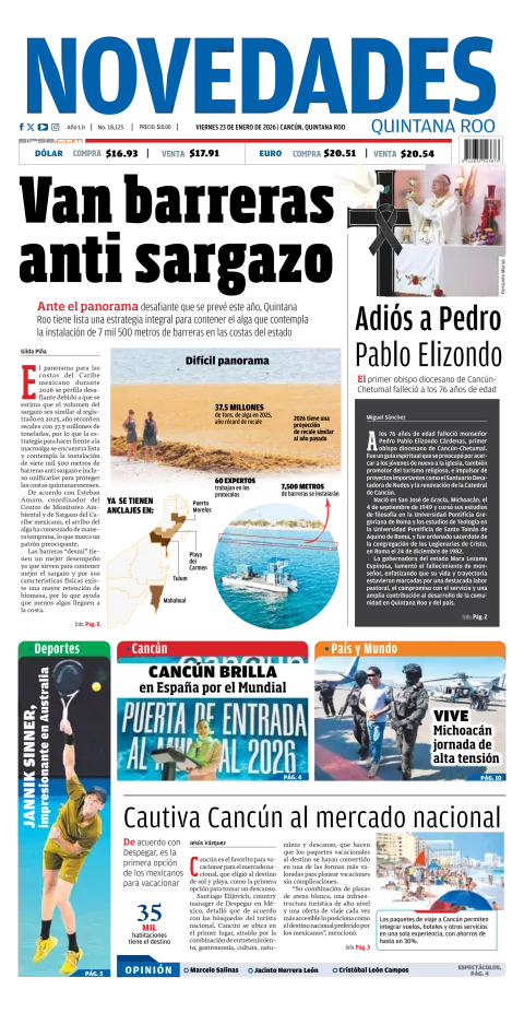 Portada de Novedades Quintana Roo del viernes, 23 de enero de 2026