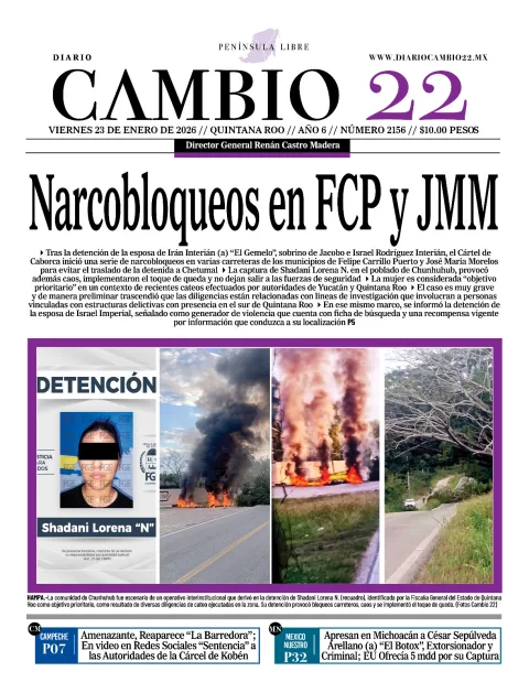 Portada de Diario Cambio 22 (portada) del viernes, 23 de enero de 2026